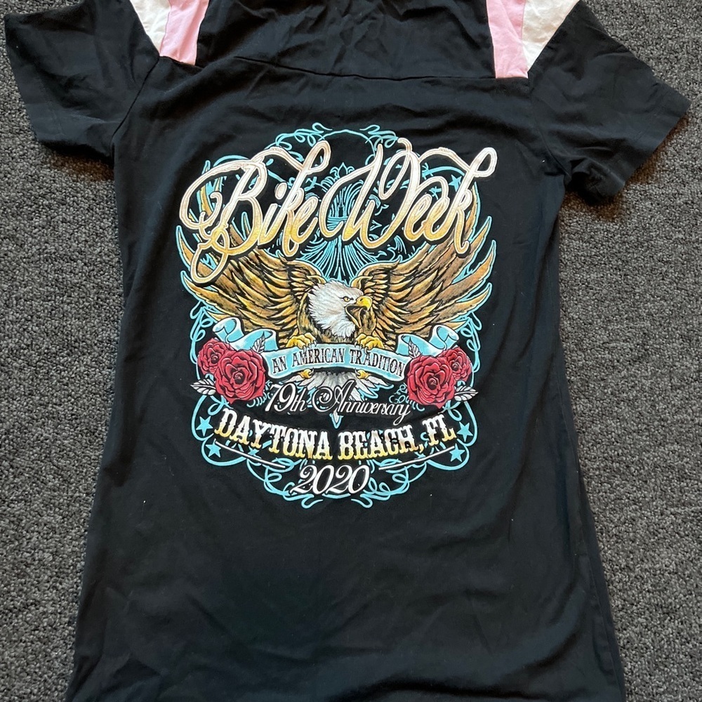 Bike Week Daytona Beach 2020 Black V Neck  T shirt Women size M  79th - Picture 7 of 10